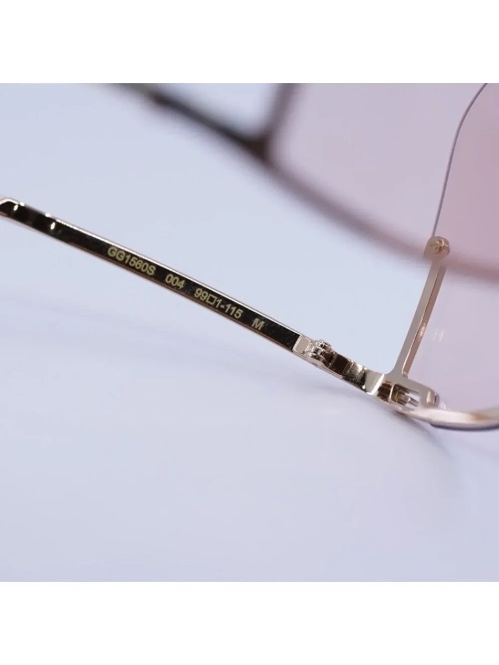 Gucci GG1560S 004 Sunglasses Rose Gold Shield Frame, Pink Lenses
